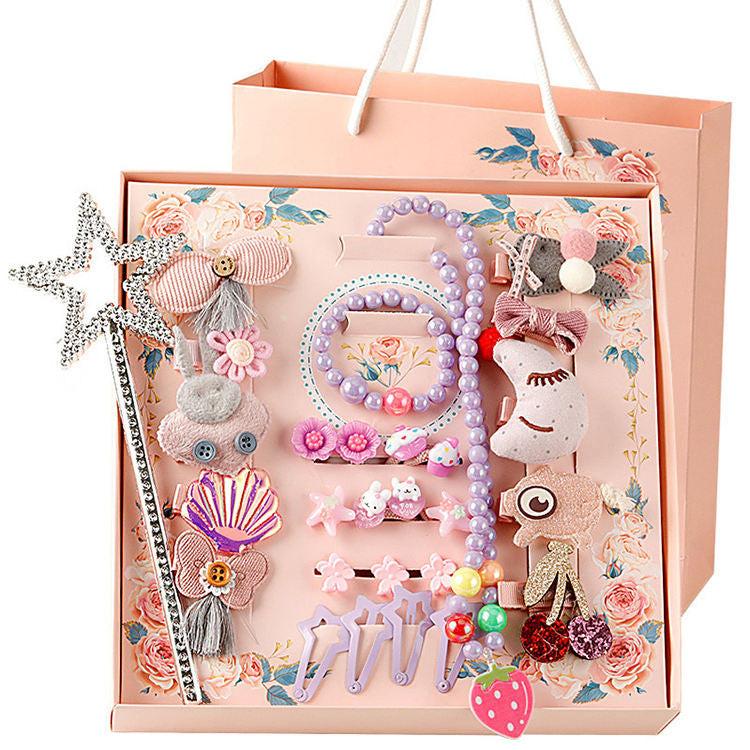 LMQ New Style Korean Fashion Cute Beautiful Children's Hair Accessories 28 Piece Sets Hair Clip Sets Rubber Hairpin