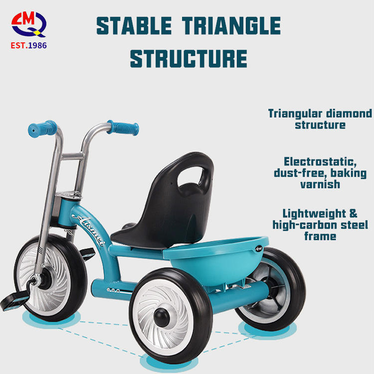 Factory Wholesale Safe Double Seat Trike 3 Wheel Carbon Steel Two Seats Baby Tricycle Kids Ride On Car With Back Seat