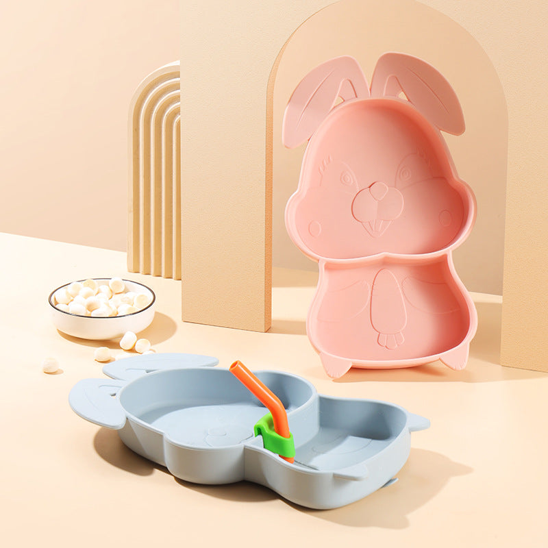 Silicone Baby Feeding Dish Set Food Grade Children Suction Tableware For Kids 304 Fork Spoon Set Cute Divided Food Dishes